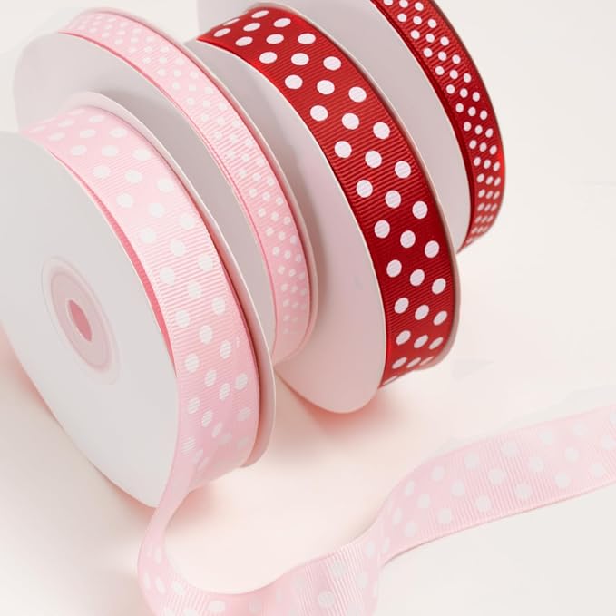 Polka Dot Grosgrain Ribbon 3/4 Inch, 25 Yards Spool Pink and White Dot Craft - Image 7