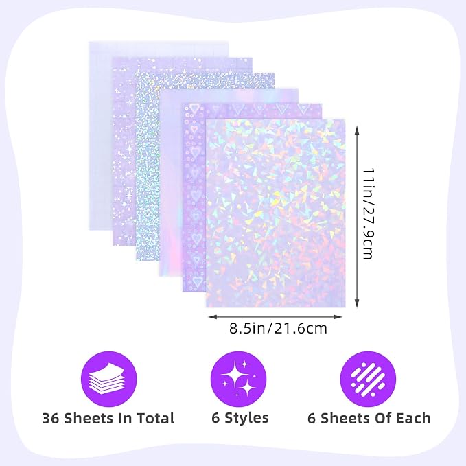 36 Sheets Holographic Laminate Sheets Transparent Holographic Sticker Paper - Image 4