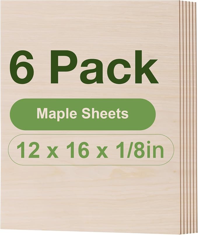6 Pack Maple Plywood Sheets, 3mm Plywood by Wowood