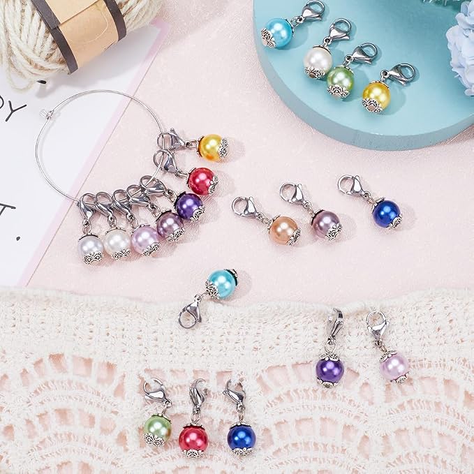SUNNYCLUE 1 Box 24Pcs Locking Stitch Marker Knitting Markers Charms Glass Pearl - Image 4