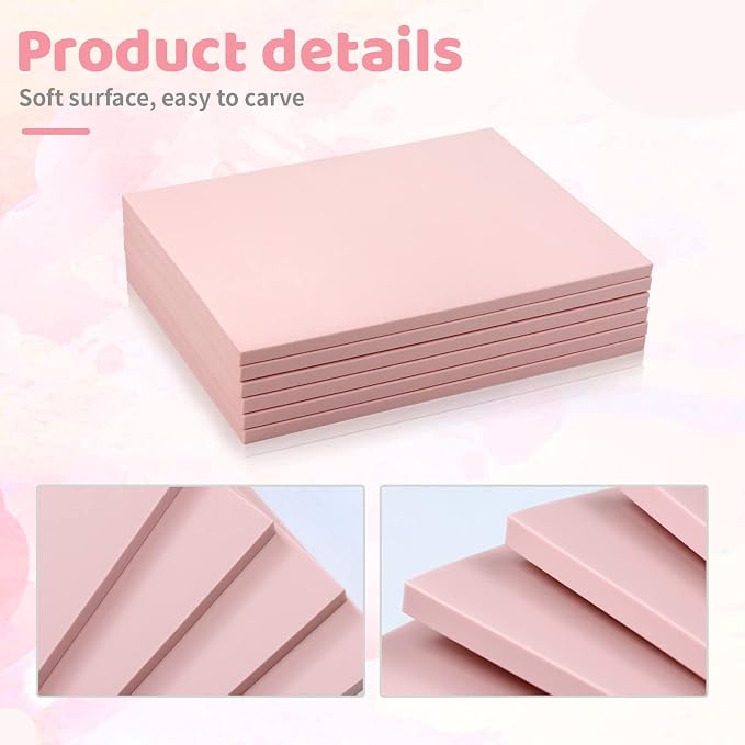 6 Pack 8"x6" Pale Pink Rubber Stamp Carving Blocks Rubber Carved Brick Soft - Image 3