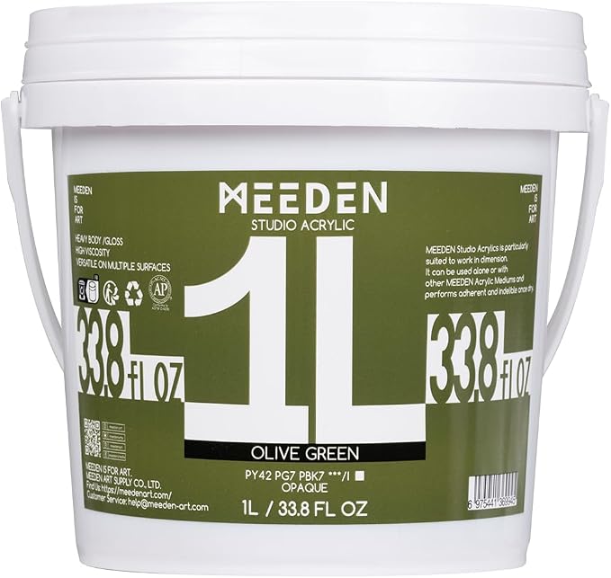 MEEDEN Olive Green Acrylic Paint: 1L /33.8oz Heavy Body Gloss by MEEDEN