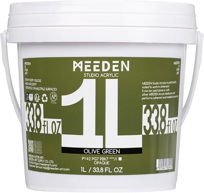 MEEDEN Olive Green Acrylic Paint: 1L /33.8oz Heavy Body Gloss by MEEDEN