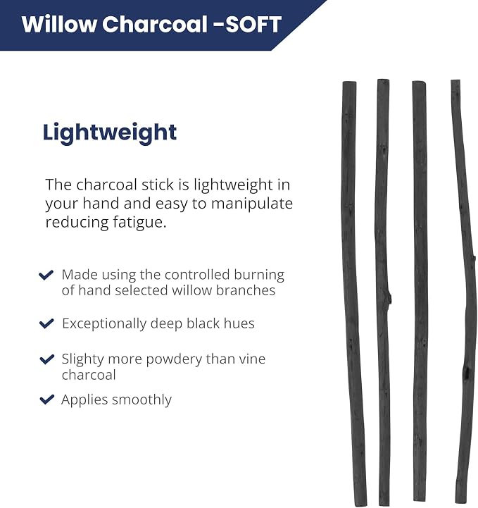 Pacific Arc 2 PACK Large Willow Charcoal Stick 4/Pkg, Thick Willow Charcoal - Image 4