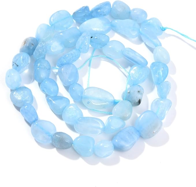 Aquamarine Pebble Nugget Oval Free Tumbled Stone 6-8mm Natural Gemstone Loose by PLTbeads