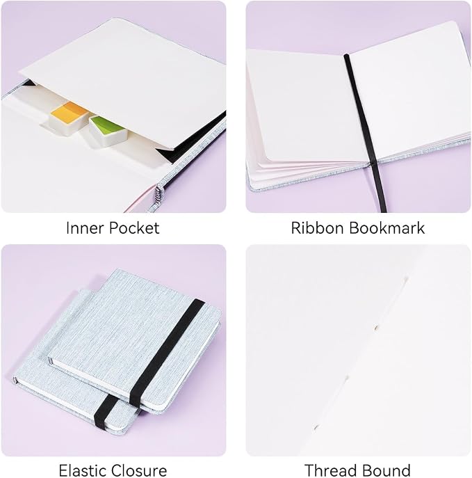 Lightwish Square Watercolor Journal, 100% Cotton, 300gsm/140lb, 24 Sheets Hot - Image 4