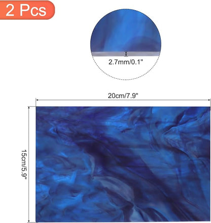 MECCANIXITY 2 Pcs Stained Glass Sheet Mosaic Tile 7.9 Inch x 5.9 Inch Dark Blue - Image 2