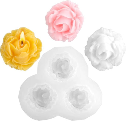 3 Cavity Rose Candle Molds, Silicone Flower Molds by Unknown