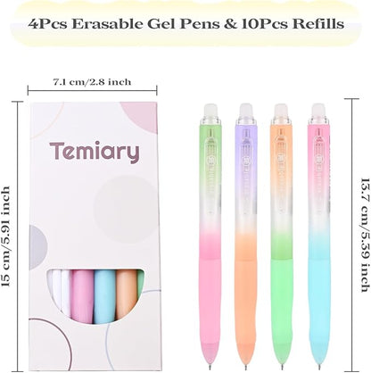 Temiary 4 Pcs Erasable Gel Pens & 10 Pcs Refills, Retractable Ink Pen - Image 2
