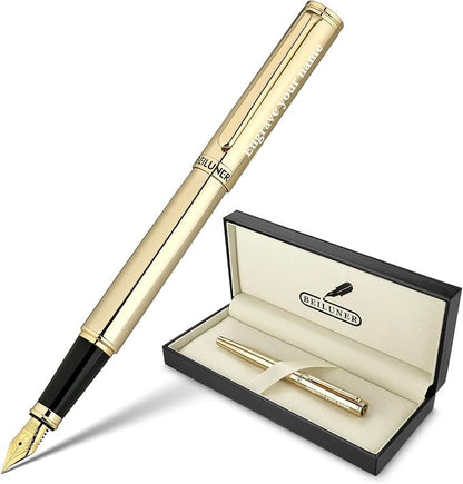 BEILUNER Gold Personalized Fountain Pen, Stunning Luxury Surface, 24K Gilded Nib by BEILUNER
