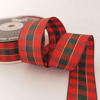 Micomon X'Mas Gingham Ribbon Green Red Metallic Gingham Ribbon 25 Yards Each - Image 5