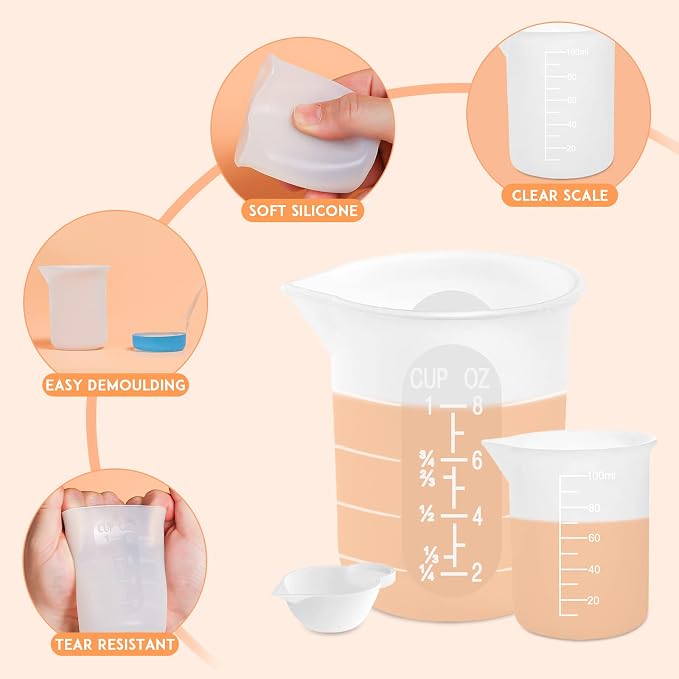 Silicone Resin Measuring Cups Tool Kit, Non-Stick Silicone Cups - Image 3