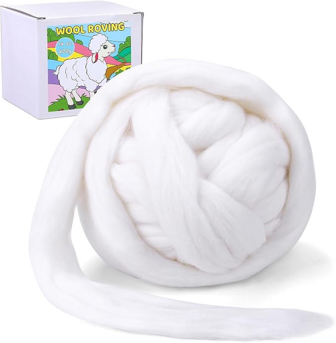 QMNNMA Wool Roving Bulk, 14.1oz Needle Felting Wool, Super Wool Chunky Yarn by Qmnnma