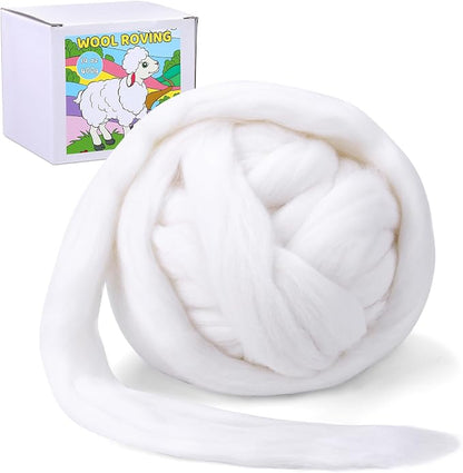 QMNNMA Wool Roving Bulk, 14.1oz Needle Felting Wool, Super Wool Chunky Yarn by Qmnnma