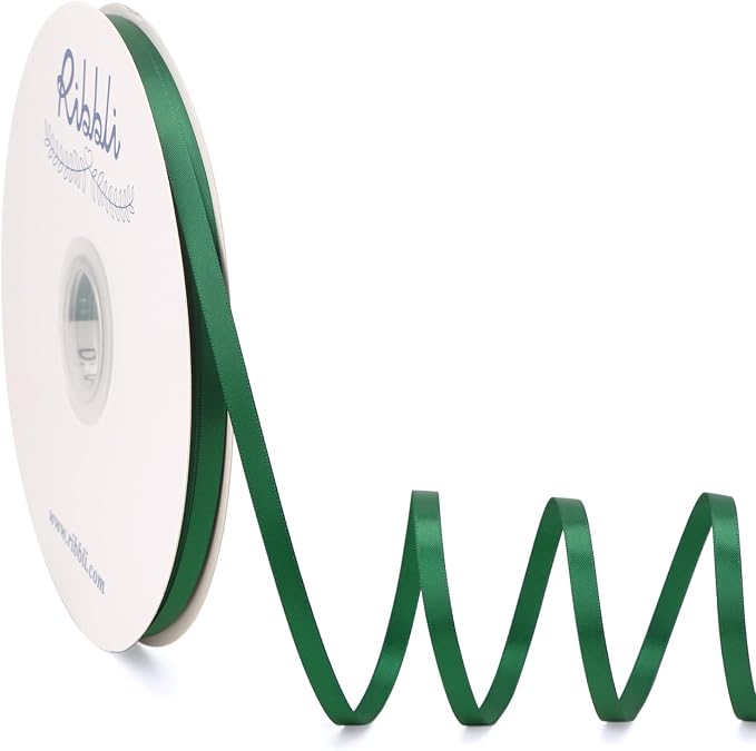 Ribbli Forest Green Satin Ribbon Double Faced Satin 1/4 Inch x Continuous 100 by Ribbli