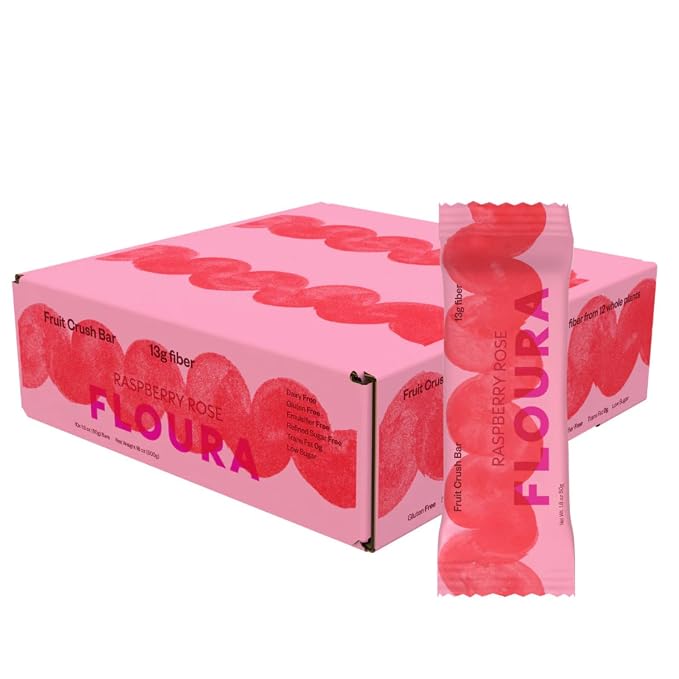 Floura Raspberry Rose Fruit-Forward Fiber Bars– High Fiber, Gluten & Dairy Free by Floura
