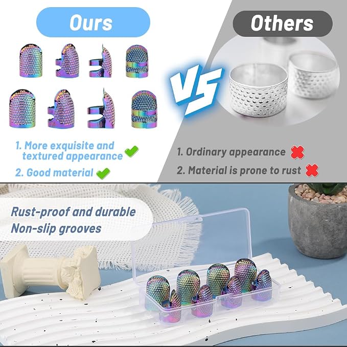 8 Pcs Sewing Thimbles, Sewing Thimble Finger Protector, Fingertip Thimble Metal - Image 4