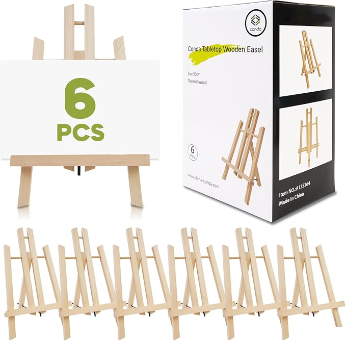 CONDA 6 Pack 11.8" Tabletop Easel, Portable A-Frame Tripod Tabletop Easel Set by CONDA