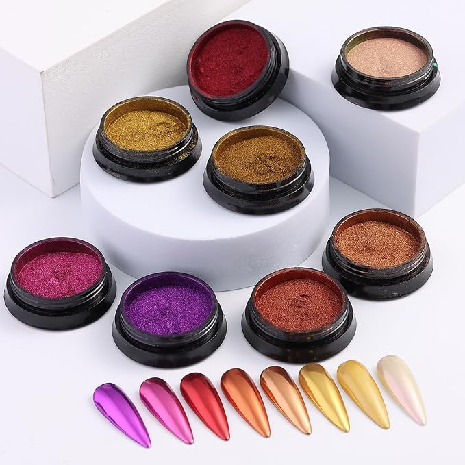 24 Jars Chrome Nail Powder Metallic Mirror Effect Pigment Iridescent Aurora - Image 6