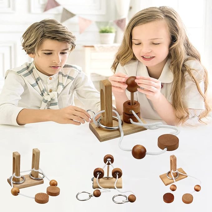 Brain Teaser Puzzle Wooden Threading Rope Loop Puzzle Luban Lock Brain Teaser - Image 4