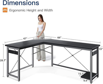 Coleshome 66" L Shaped Gaming Desk, Corner Computer Desk, Sturdy Home Office - Image 3