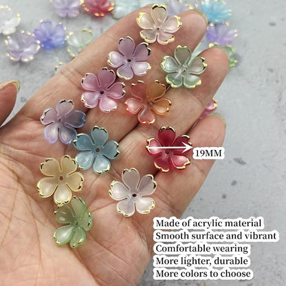 100pcs Acrylic Flower Beads, 19mm Cherry Blossom Plastic Gradient Flower Spacer - Image 4