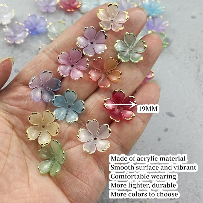 100pcs Acrylic Flower Beads, 19mm Cherry Blossom Plastic Gradient Flower Spacer - Image 4
