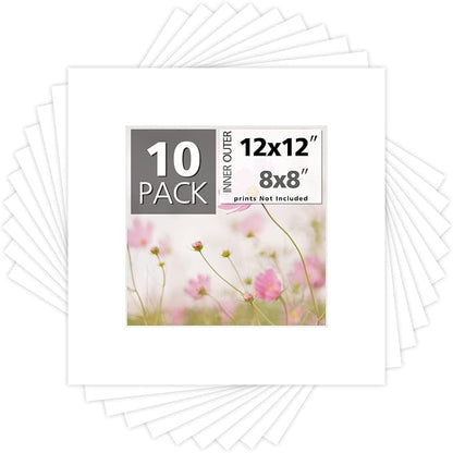 Mat Board Center, 12x12 for 8x8 White Photo Picture Mats by MatBoardCenter