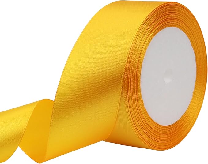 Yellow Solid Satin Ribbon 1-1/2 Inch 25 Yards Solid Polyester Fabric Ribbon by Riunbb