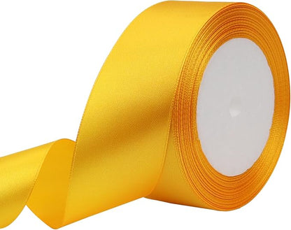 Yellow Solid Satin Ribbon 1-1/2 Inch 25 Yards Solid Polyester Fabric Ribbon by Riunbb