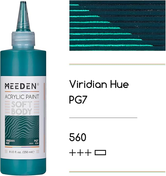 MEEDEN Viridian Hue Acrylic Paint: Matte Finish 250ml/8.45oz Soft Body Bulk - Image 2