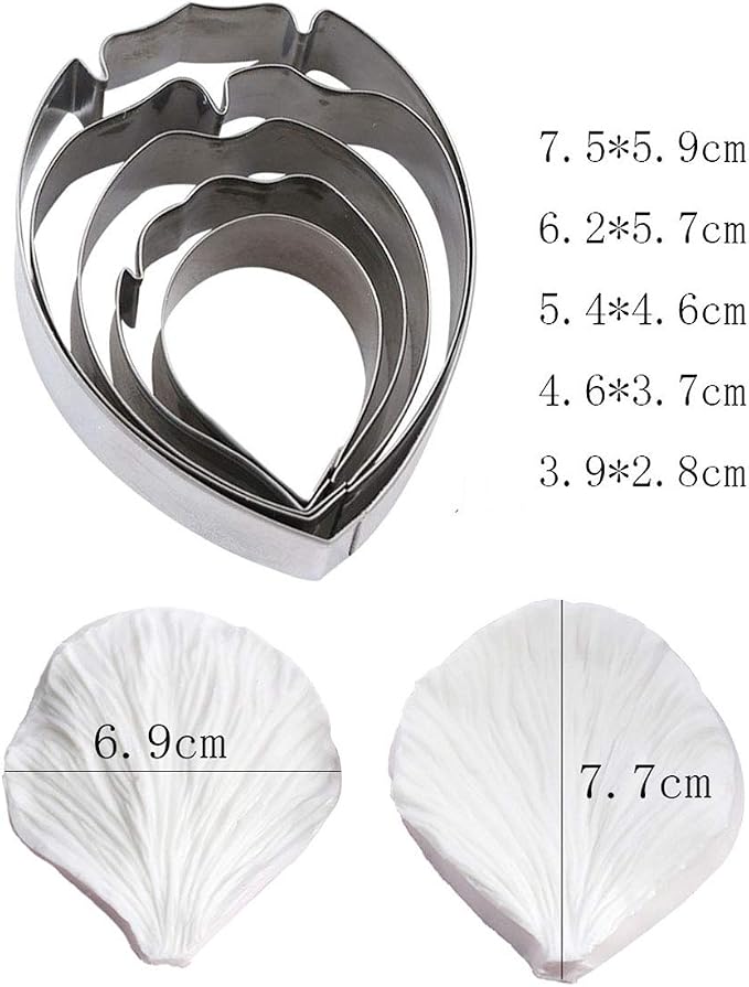 KALAIEN 5pcs Stainless Steel Peony Cutter 2pcs Fondant Silicone Mold Gumpaste - Image 2