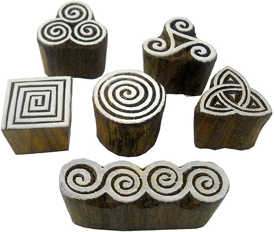 CRAFTSOFINDIA Wholesale Pack of 6 Elegant Designs Wooden Block by CraftsofIndia