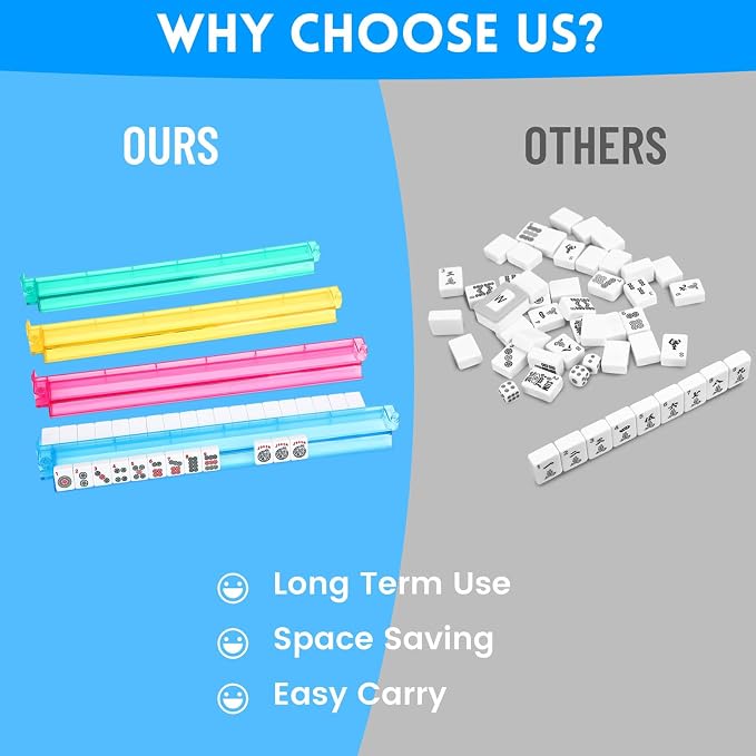 Clear Mahjong Racks with Pushers, 4 Colors Acrylic American Majiang Tile Racks - Image 7