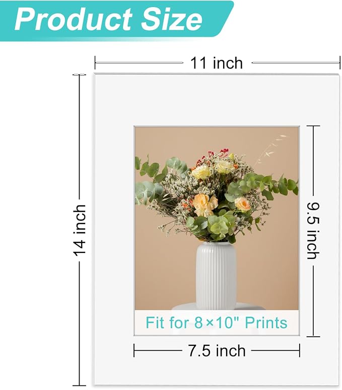 Phinus 8 Pack Picture Mats for Frames, Acid Free 11x14 Matted to 8x10, Picture - Image 2