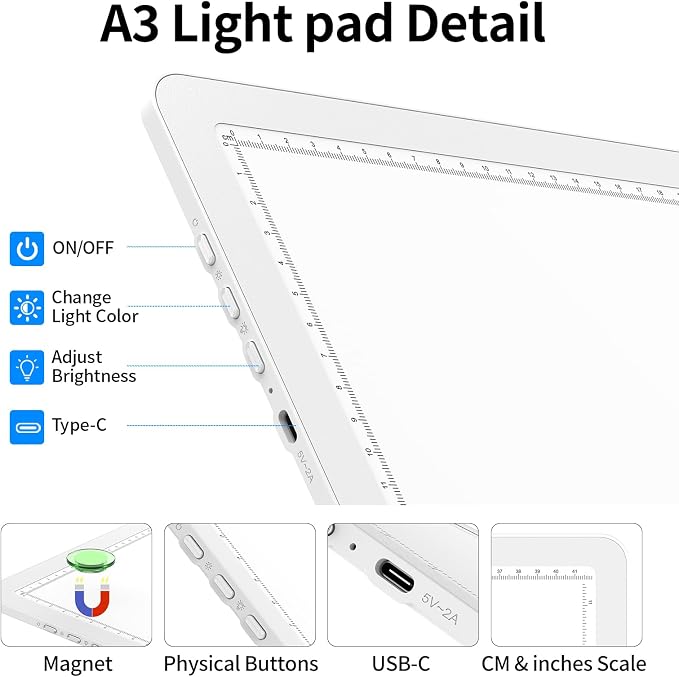 TOHETO A3 Light Board for Diamond Painting, Super Bright Magnetic Light Pad - Image 5
