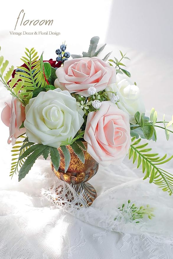 Floroom Artificial Flowers 25pcs Real Looking Blush Foam Fake Roses - Image 3