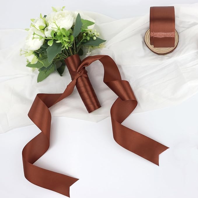 Brown Solid Satin Ribbon 2 Inch 25 Yards Solid Polyester Fabric Ribbon - Image 6