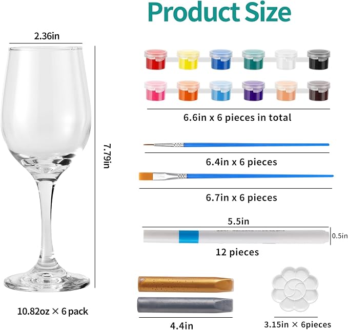 WJXCYGG 6 Sets Paint Your Own Wine Glass Set 6 Wine Glass 36 Glass Painting - Image 2