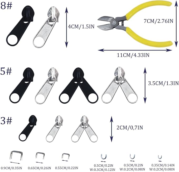 175 Pcs Zipper Repair Kit Sewing Change Zipper Needle-Nose Pliers Silver Black - Image 3