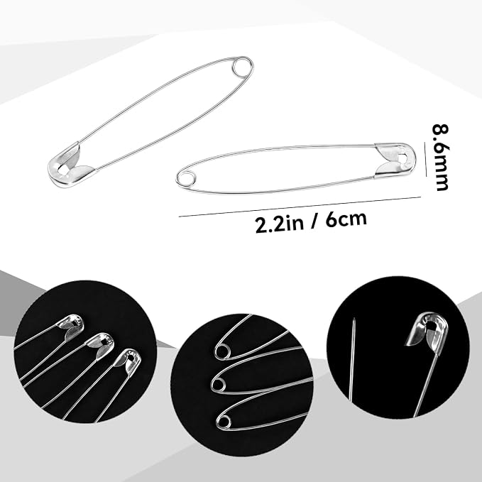 100 Pack Silver Safety Pins Assorted, Galvanized Steel Bulk Safety Pins - Image 3