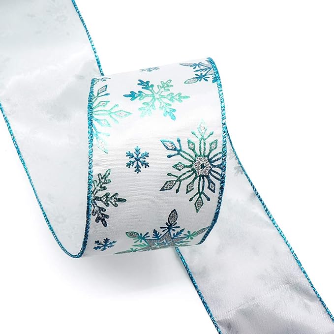 CT CRAFT LLC Satin with Blue Snowflake Wired Ribbon 2.5 Inch x 10 Yards - Image 4