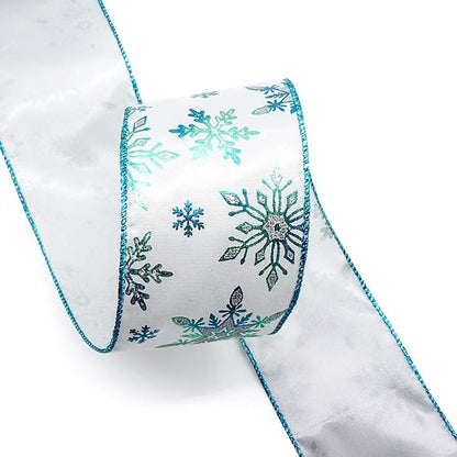 CT CRAFT LLC Satin with Blue Snowflake Wired Ribbon 2.5 Inch x 10 Yards - Image 4