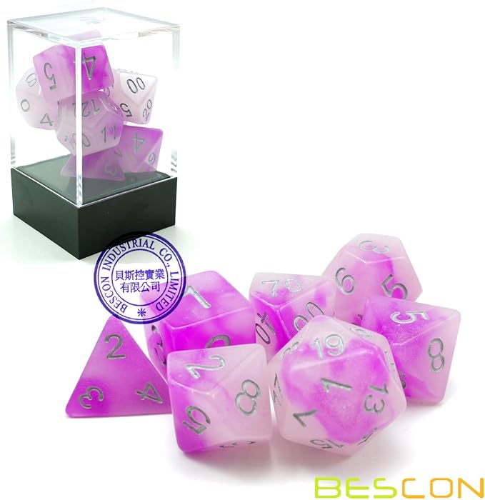 Bescon Two Tone Glowing Polyhedral Dice 7pcs Set Frosty Amethyst, Luminous RPG - Image 6