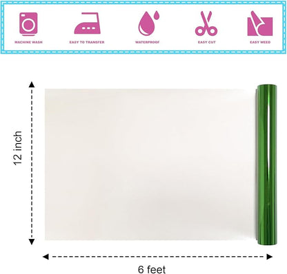 Metallic Green Sheet Foil Heat Transfer Vinyl, 12Inch x 6Ft Bundle Chrome HTV - Image 2