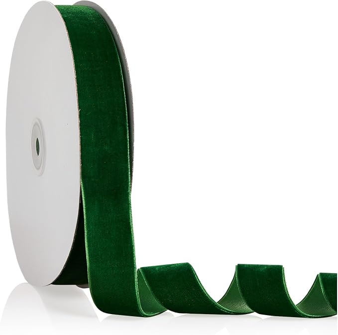 1" X 20 Yards Emerald Green Velvet Ribbon by Bomybaw