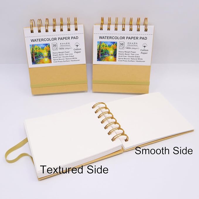 Mini Watercolor Paper Pads, Kraft Hardcover Sketch Books, 140lb/300gsm - Image 3