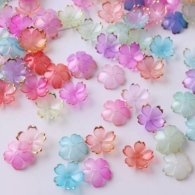 100pcs Acrylic Flower Beads, 19mm Cherry Blossom Plastic Gradient Flower Spacer - Image 6