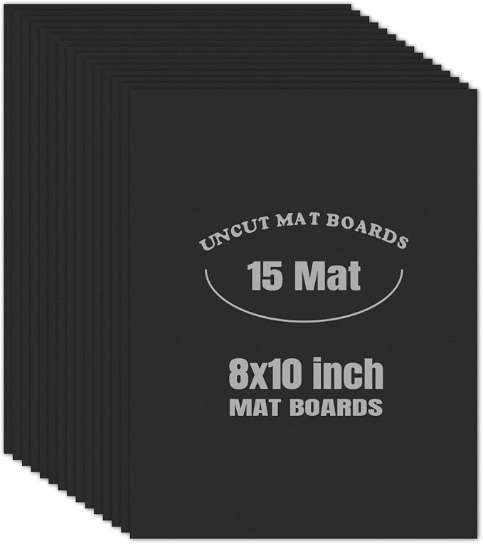 AUEAR, 15 Pack 8x10 Uncut Matte Boards Black Photo Mat Board Great by AUEAR