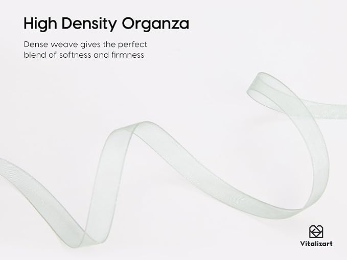 Vitalizart Organza Ribbon 3/8" x 30 Yd Cream White Rose Gold & Dusty Green - Image 3